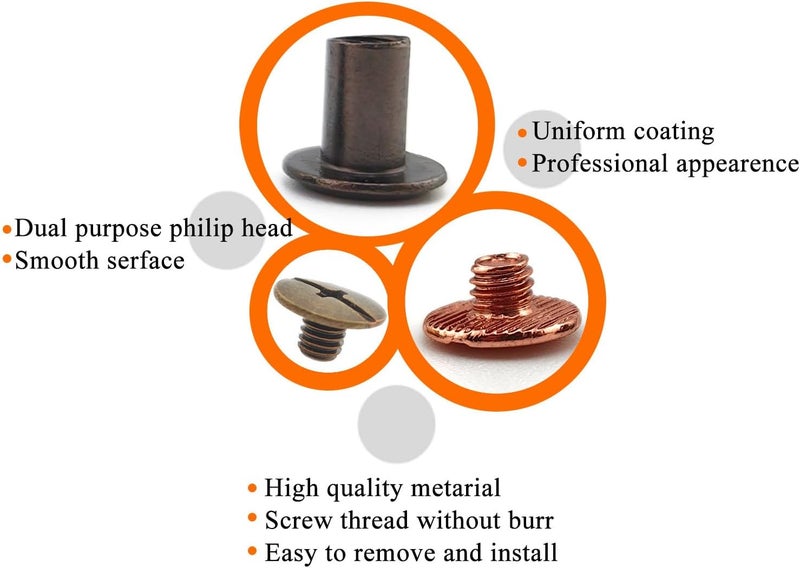 ALLOYPRO 120 Sets Chicago Screws with Hole Puncher and Screwdriver Assorted Kit 6 Color Leather Rivets Screw Flat Fillister Book Binding Posts Nail Rivet Chicago Bolts for DIY Leather Craft (5×8mm) - Image 3